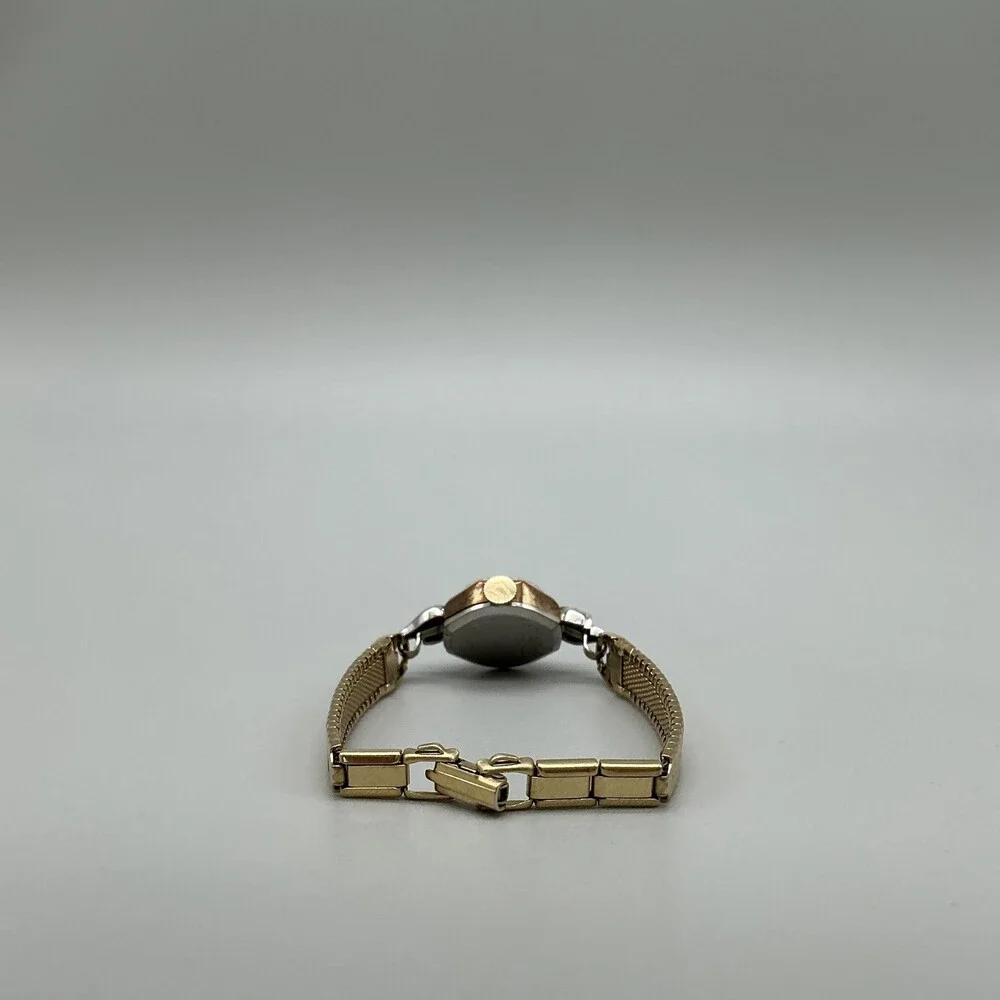Vintage Caravelle Womens Watch 14mm Champagne Gold Tone Bracelet Diamond Manual